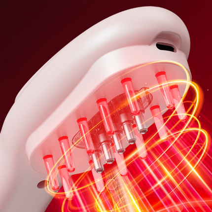 White Rechargeable Electric Scalp Massager with Red & Blue Light Therapy - Hair Oil & Serum Applicator Comb(Not containing essential oils).