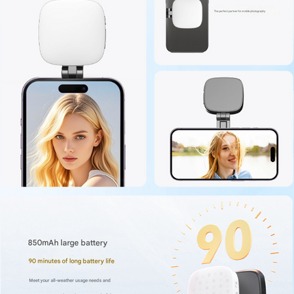 White Magnetic Foldable Selfie Light with Mirror - Rechargeable LED Fill Light for iPhone & Android Vlogging(Mobile phone is a shooting prop and is not included).
