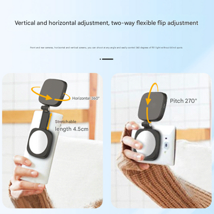White Magnetic Foldable Selfie Light with Mirror - Rechargeable LED Fill Light for iPhone & Android Vlogging(Mobile phone is a shooting prop and is not included).