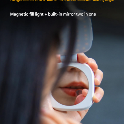 White Magnetic Foldable Selfie Light with Mirror - Rechargeable LED Fill Light for iPhone & Android Vlogging(Mobile phone is a shooting prop and is not included).
