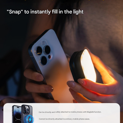 Black Magnetic Foldable Selfie Light with Mirror - Rechargeable LED Fill Light for iPhone & Android Vlogging(Mobile phone is a shooting prop and is not included).
