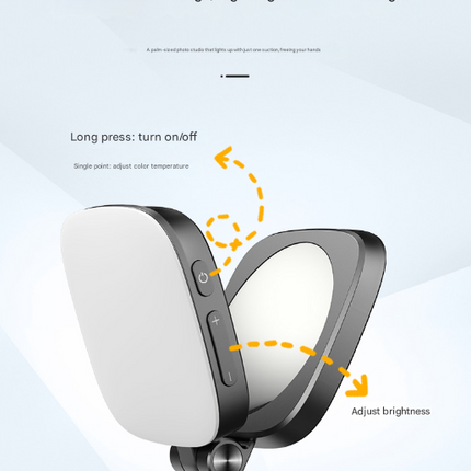Black Magnetic Foldable Selfie Light with Mirror - Rechargeable LED Fill Light for iPhone & Android Vlogging(Mobile phone is a shooting prop and is not included).