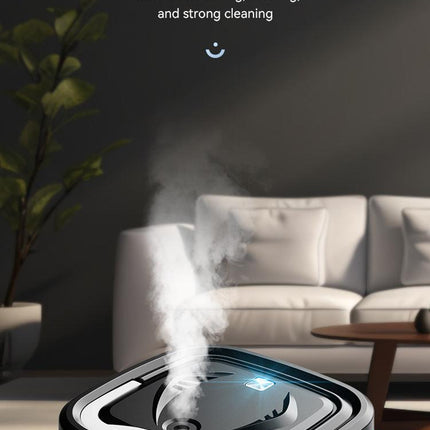 Black Smart Robotic Floor Mop with Humidifier Spray - Ultra-Slim Automatic Wet & Dry Floor Cleaner.