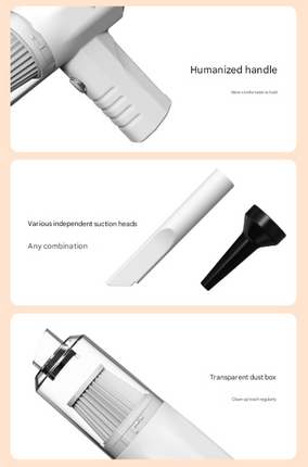 White 2-in-1 Cordless Handheld Vacuum and Air Blower - Portable & Lightweight Cleaner for Car, Home, and Pet Hair.