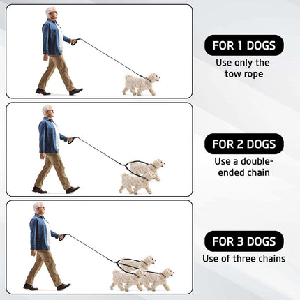 Grey 3-in-1 Tangle-Free Dog Leash for 1-3 Dogs - Heavy Duty Bungee Coupler with Reflective Stitching & Padded Handle.