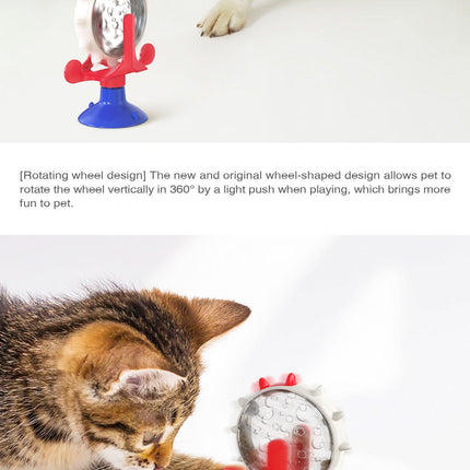 Yellow Interactive Pet Treat Dispenser - Spinning Wheel Food Puzzle Toy for Cats & Dogs with Suction Cup Base.