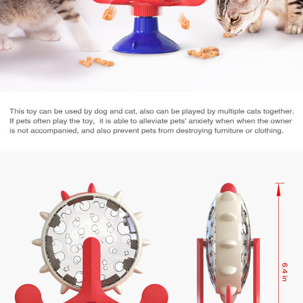 Yellow Interactive Pet Treat Dispenser - Spinning Wheel Food Puzzle Toy for Cats & Dogs with Suction Cup Base.