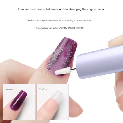 Purple Professional Electric Nail File Kit - Portable USB-C Rechargeable Manicure Drill with 6 Speeds & 5 Heads.