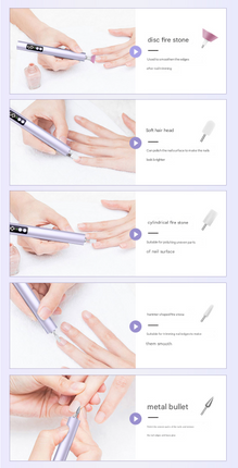 Purple Professional Electric Nail File Kit - Portable USB-C Rechargeable Manicure Drill with 6 Speeds & 5 Heads.