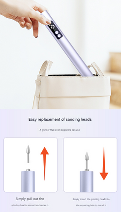 Purple Professional Electric Nail File Kit - Portable USB-C Rechargeable Manicure Drill with 6 Speeds & 5 Heads.