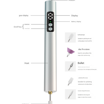 Purple Professional Electric Nail File Kit - Portable USB-C Rechargeable Manicure Drill with 6 Speeds & 5 Heads.