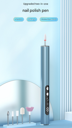 Blue Rechargeable Electric Nail Drill Pen with UV Curing Lamp - Professional All-in-One Manicure Pedicure Kit for Polishing & Gel Removal.