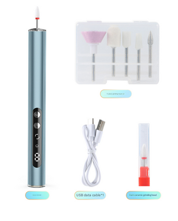 Blue Rechargeable Electric Nail Drill Pen with UV Curing Lamp - Professional All-in-One Manicure Pedicure Kit for Polishing & Gel Removal.
