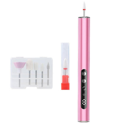 Pink Rechargeable Electric Nail Drill Pen with UV Curing Lamp - Professional All-in-One Manicure Pedicure Kit for Polishing & Gel Removal.