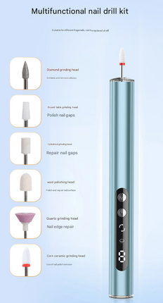 Pink Rechargeable Electric Nail Drill Pen with UV Curing Lamp - Professional All-in-One Manicure Pedicure Kit for Polishing & Gel Removal.