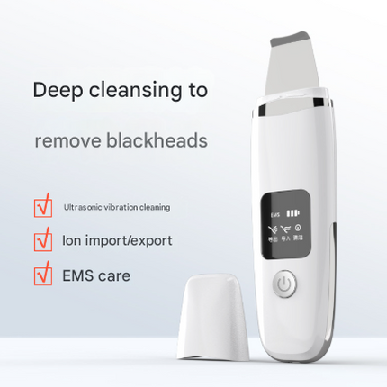 White Professional 4-in-1 Ultrasonic Skin Scrubber - Deep Pore Cleanser, Blackhead Remover & EMS Facial Lifting Tool.