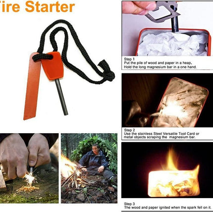 Black 8-in-1 Emergency Survival Kit - Compact Outdoor Gear for Camping, Hiking & Car.
