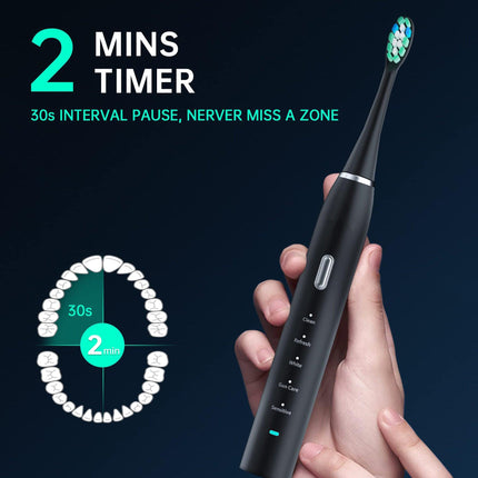 Pink Sonic Rechargeable Electric Toothbrush with 8 Heads & Travel Case - 5 Brushing Modes & Smart Timer(USB).
