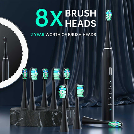 Pink Sonic Rechargeable Electric Toothbrush with 8 Heads & Travel Case - 5 Brushing Modes & Smart Timer(USB).