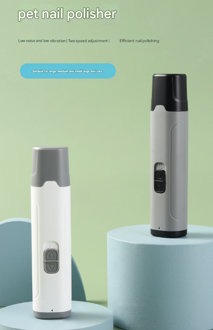 White Quiet Electric Pet Nail Grinder with LED Light - 2-Speed USB-C Rechargeable Trimmer for Dogs & Cats Grooming.