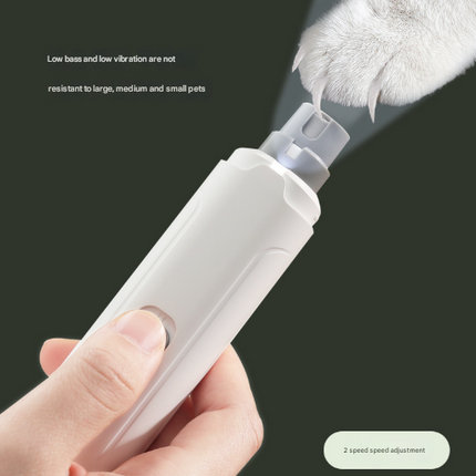 White Quiet Electric Pet Nail Grinder with LED Light - 2-Speed USB-C Rechargeable Trimmer for Dogs & Cats Grooming.