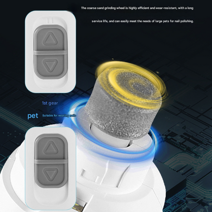 White Quiet Electric Pet Nail Grinder with LED Light - 2-Speed USB-C Rechargeable Trimmer for Dogs & Cats Grooming.