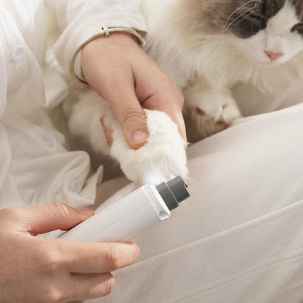 White Quiet Electric Pet Nail Grinder with LED Light - 2-Speed USB-C Rechargeable Trimmer for Dogs & Cats Grooming.