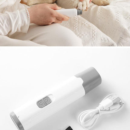 White Quiet Electric Pet Nail Grinder with LED Light - 2-Speed USB-C Rechargeable Trimmer for Dogs & Cats Grooming.
