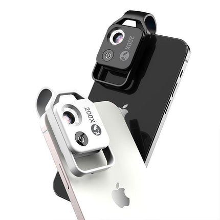 Black Portable 200X Clip-On Microscope Lens for Smartphone - HD Pocket Magnifier with CPL Filter and LED Light(excluding mobile phones).