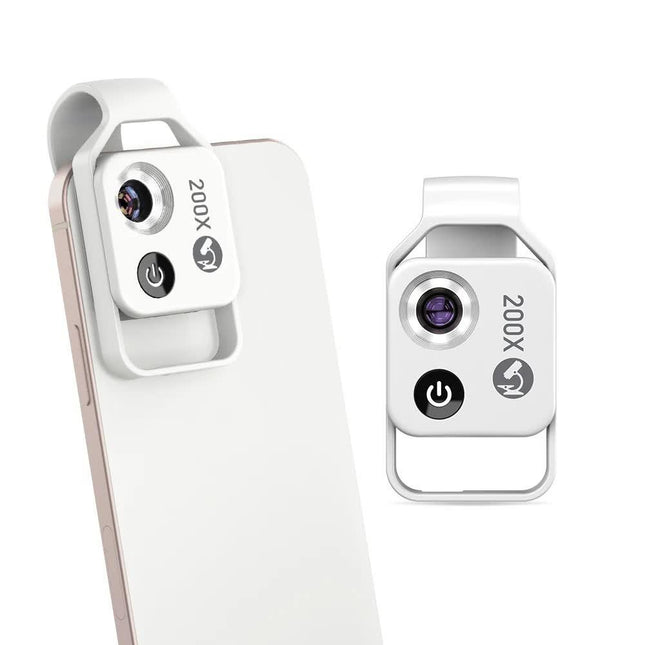 White Portable 200X Clip-On Microscope Lens for Smartphone - HD Pocket Magnifier with CPL Filter and LED Light(excluding mobile phones).