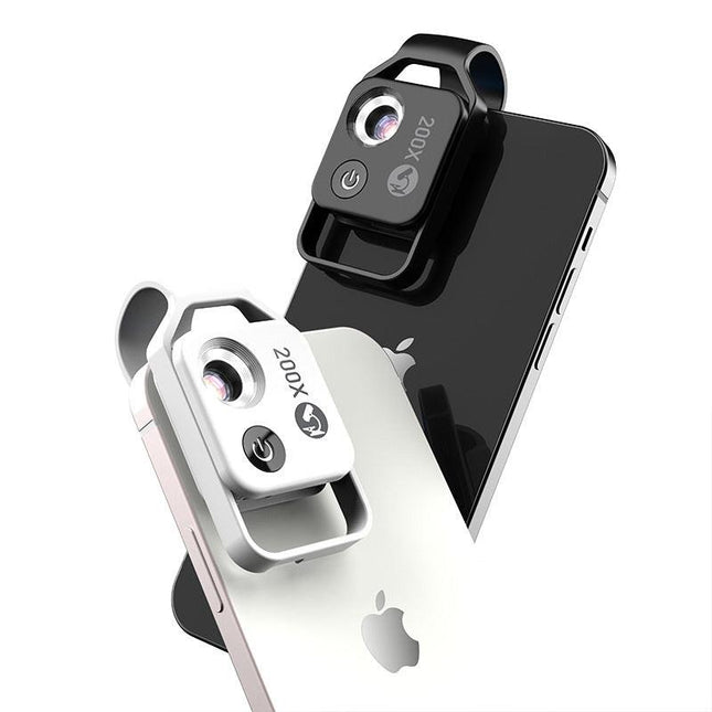 White Portable 200X Clip-On Microscope Lens for Smartphone - HD Pocket Magnifier with CPL Filter and LED Light(excluding mobile phones).