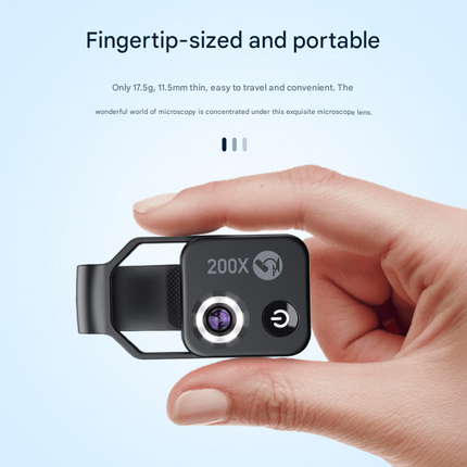 White Portable 200X Clip-On Microscope Lens for Smartphone - HD Pocket Magnifier with CPL Filter and LED Light(excluding mobile phones).