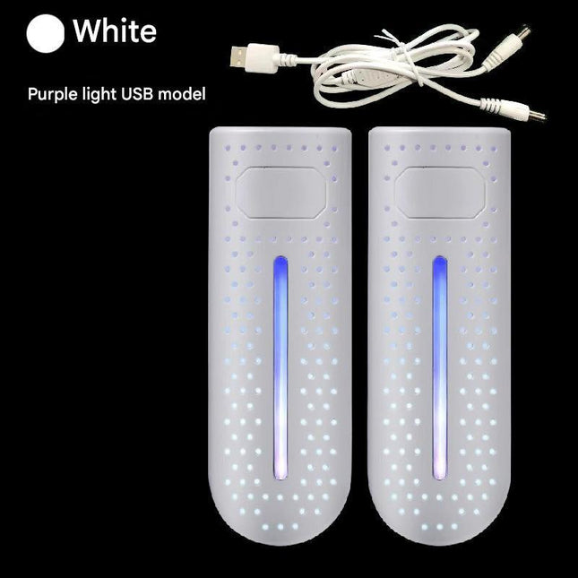 White Portable USB Shoe Dryer & Deodorizer - Constant Temperature Electric Boot Warmer with UV Sanitizer.