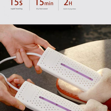 White Portable USB Shoe Dryer & Deodorizer - Constant Temperature Electric Boot Warmer with UV Sanitizer.