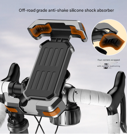Black Heavy Duty Bike Phone Mount - Anti-Shake Motorcycle Holder with Secure Lock, 360 Rotation Cradle for All-Terrain Cycling.