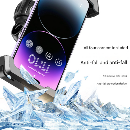 Black Heavy Duty Bike Phone Mount - Anti-Shake Motorcycle Holder with Secure Lock, 360 Rotation Cradle for All-Terrain Cycling.