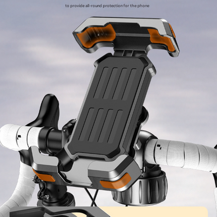 Black Heavy Duty Bike Phone Mount - Anti-Shake Motorcycle Holder with Secure Lock, 360 Rotation Cradle for All-Terrain Cycling.