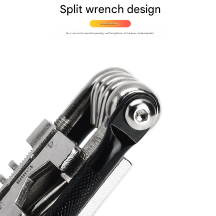 Black and Silver 16 in 1 Bicycle Repair Multi Tool - Compact Folding Bike Tool Kit with Chain Breaker for MTB Road Cycling.