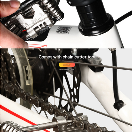 Black and Silver 16 in 1 Bicycle Repair Multi Tool - Compact Folding Bike Tool Kit with Chain Breaker for MTB Road Cycling.