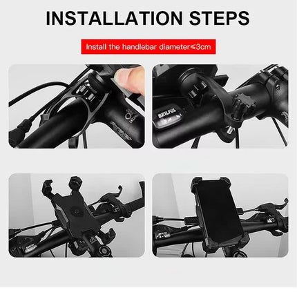 Black Secure Grip Bike Phone Mount - Adjustable 360 Rotation Bicycle Handlebar Holder, Universal Cradle for MTB & Road Cycling.