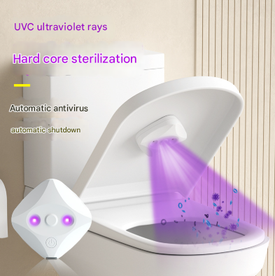 2 Pcs White Automatic UVC Toilet Sanitizer Light - Rechargeable Portable Sterilizer for Bathroom Hygiene.