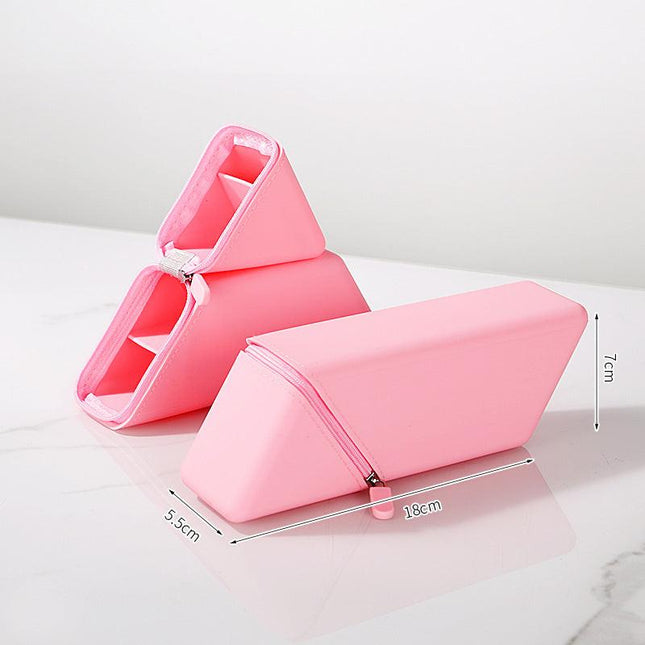 Pink Transforming Silicone Pencil Case - Stand-Up Pen Holder & Stationery Organizer.