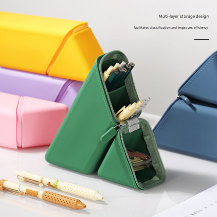 Dark Blue Transforming Silicone Pencil Case - Stand-Up Pen Holder & Stationery Organizer.