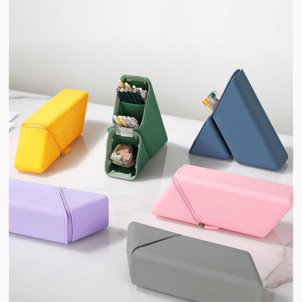 Grey Transforming Silicone Pencil Case - Stand-Up Pen Holder & Stationery Organizer.