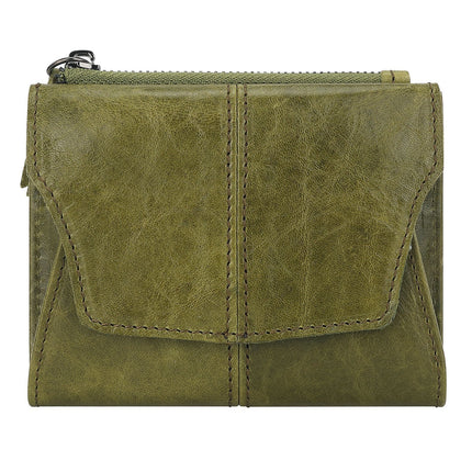 Green Genuine Leather Women's Wallet -C Multifunctional Coin & Card Holder, Fashionable Card Box in Top-Grade Cowhide.