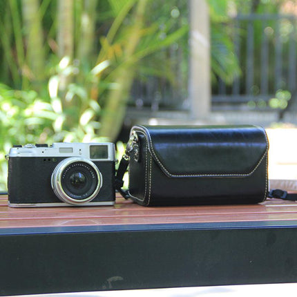 Black PU Leather Camera Bag for Fujifilm X Canon G Olympus PEN - Compact Vintage Design.