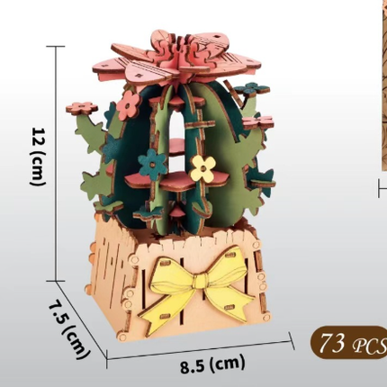 DIY 3D Wooden Cactus Puzzle Toy - Colorful Kids' Craft Set.
