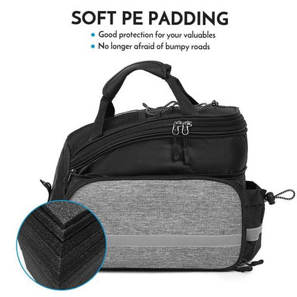Insulated Bike Rear Rack Bag - Waterproof Storage Bag with Soft PE Padding for Cycling.