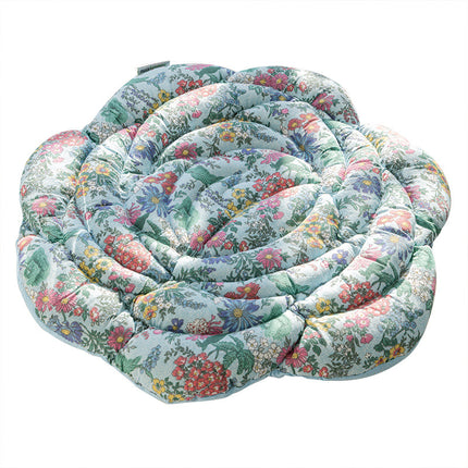 Blue Rose Pattern Pure Cotton Chair Cushion - Thickened 50x50cm Office Sofa Pad.