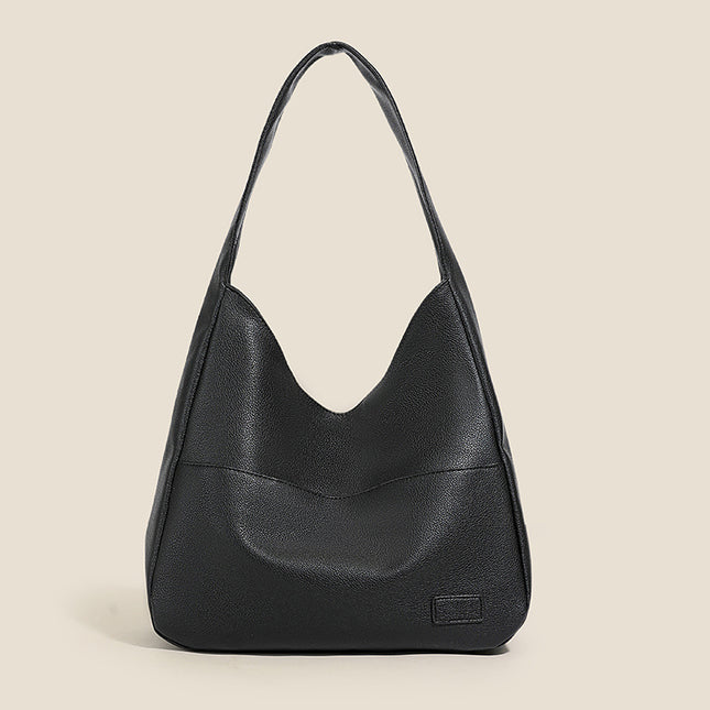Black Retro PU Leather Tote Bag for Women - Casual Single Shoulder Crossbody Bag.